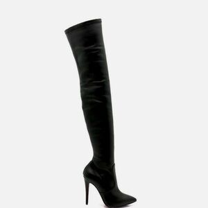 AMANDA GREGORY Lamb Leather Black Over-the-Knee Stiletto Boots Sz 38